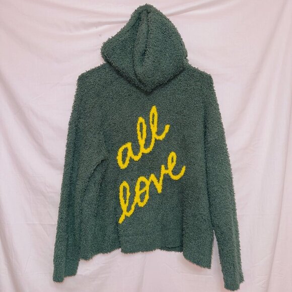 Aerie Green Long Sleeve Fuzzy Sherpa 'All Love' Hooded Pullover Sweater size XS - Picture 7 of 7
